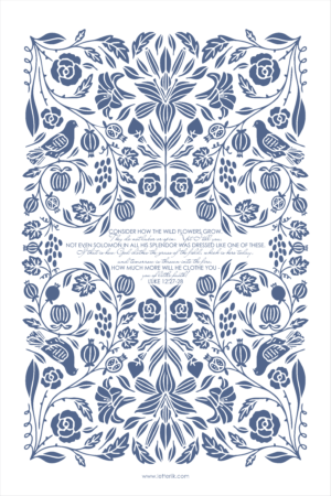 TEA TOWEL : Wild Flowers (Delft Blue)