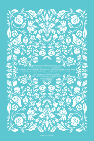 TEA TOWEL : Wild Flowers (Turquoise)